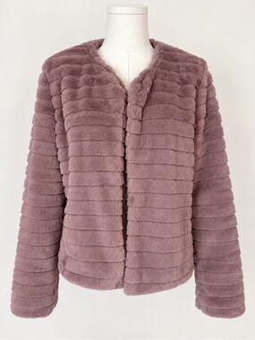 KAII Los Angeles Faux Fur Jacket Women’s M Mauve Tiered Textured Open Front